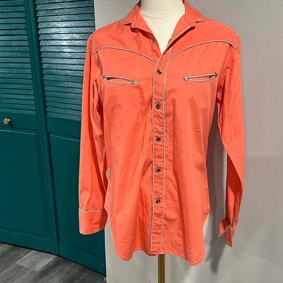 RARE vintage Ralph Lauren western wear bright peach pearl snap western top 12/M - Picture 1 of 10